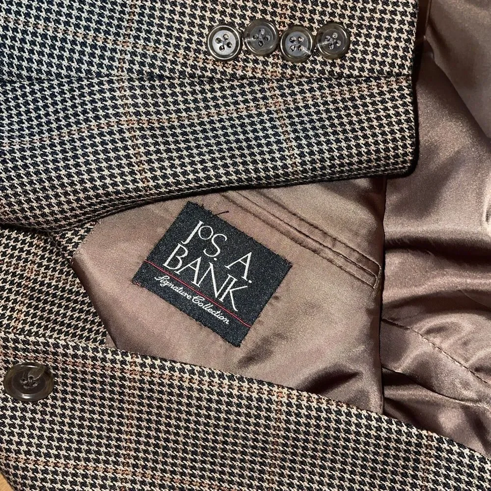 Jos‎ A Bank Blazer Men 42R 55% Silk 45% Camel Hair Houndstooth Windowpane